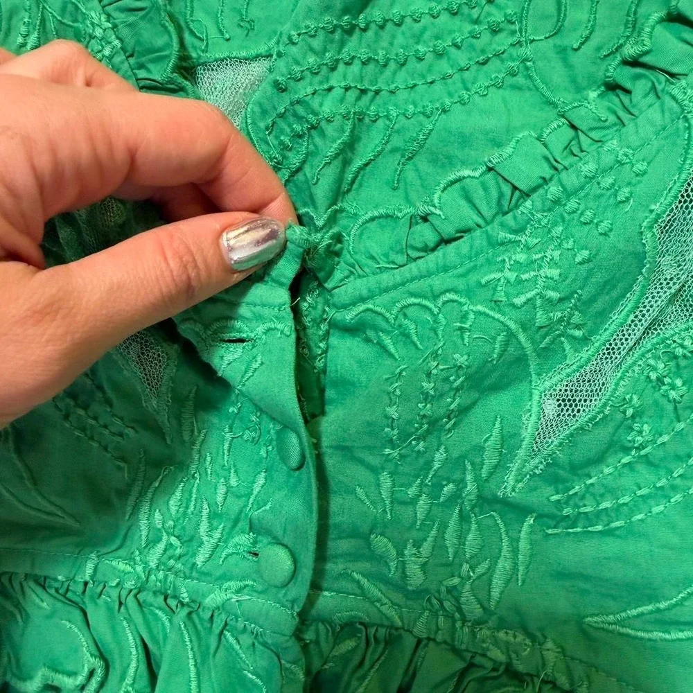 Free People Green Ruffle Lace Cardigan Top OB1826841 XS